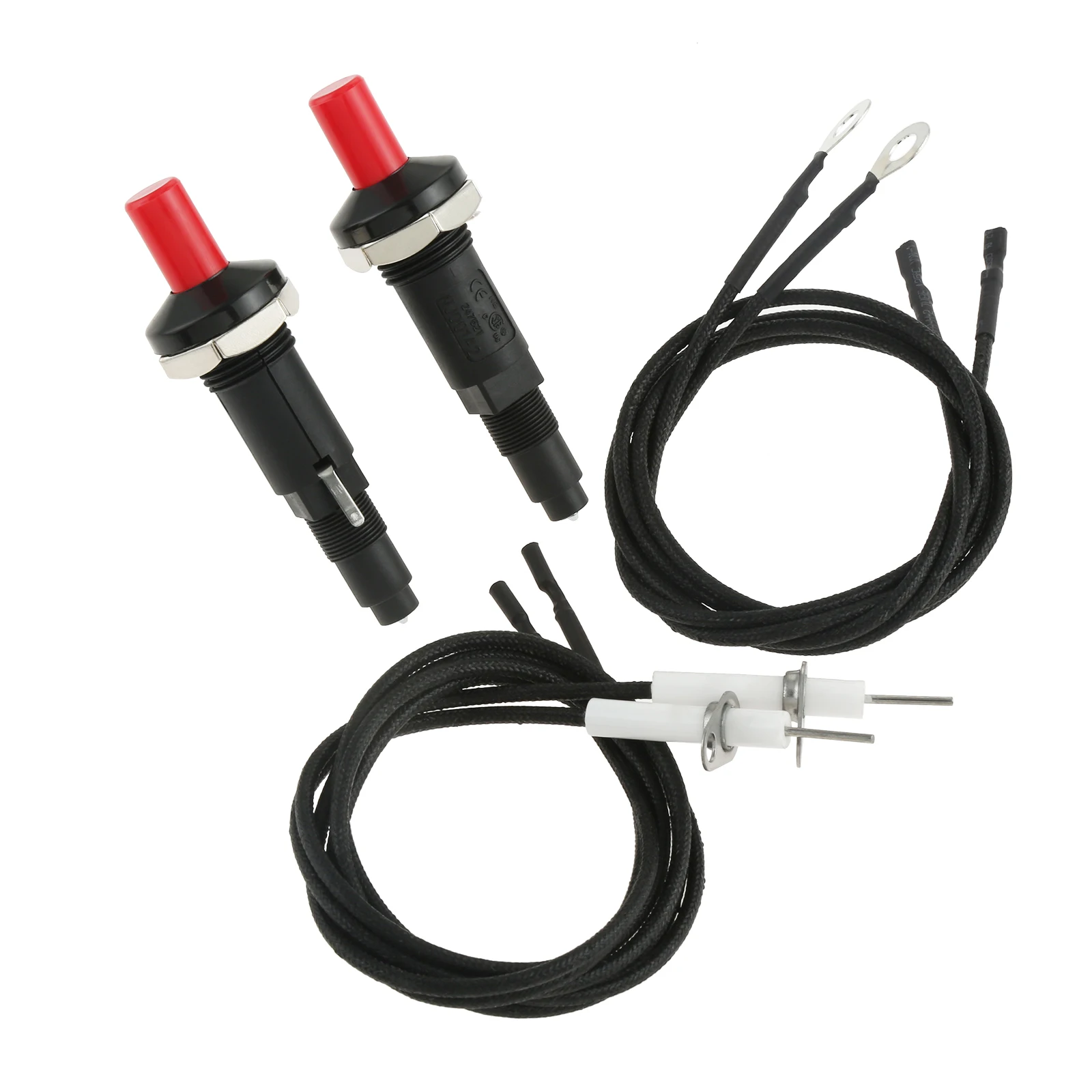 2 Set Piezo Spark Ignition Kit for Gas Fireplace Kitchen Igniter with Ceramic Electrode Ignition Spark Plug Wire and Ground Wire