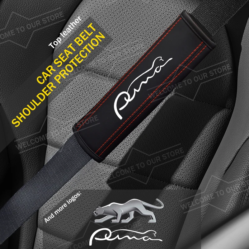 2 uds coche para Puma Cougar ST Line MK5 MK6 MK4 Logo cinturón de seguridad cojín cinturón de seguridad de cuero almohadillas protectoras de hombro