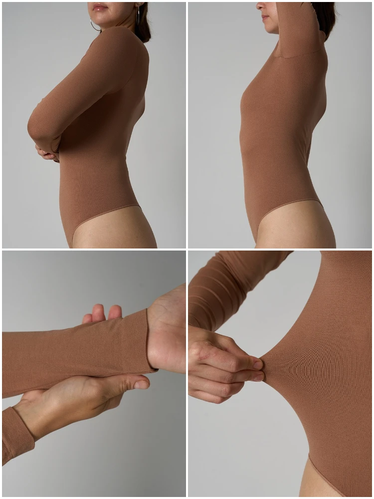 VITALINOVO Damen-Body mit Rundhalsausschnitt und langen Ärmeln, Basic Slim Fit, bequem, leicht, zum Schichten, sexy Tanga-Top, Herbst-Winter-Outfits – Detail 11