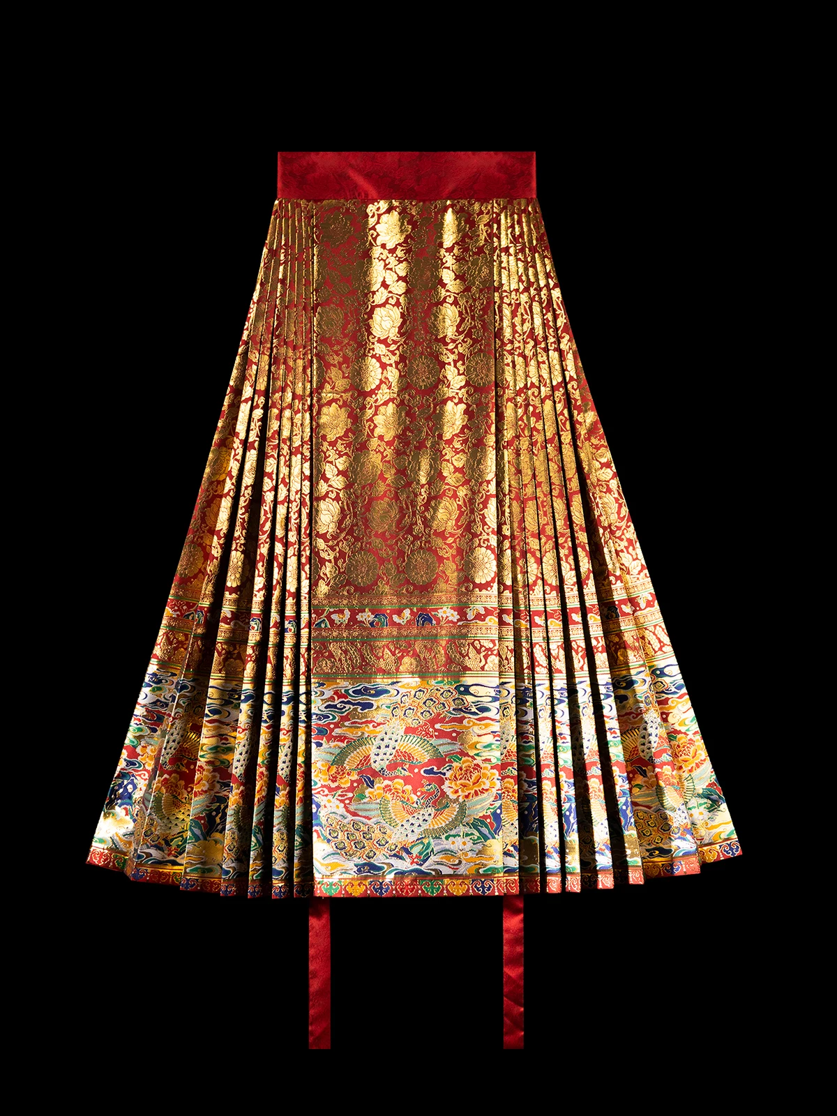 Ming Dynasty Hanfu imitation makeup flower with eight pairs of pleats and perforated waist, six meter swing horse face skirt