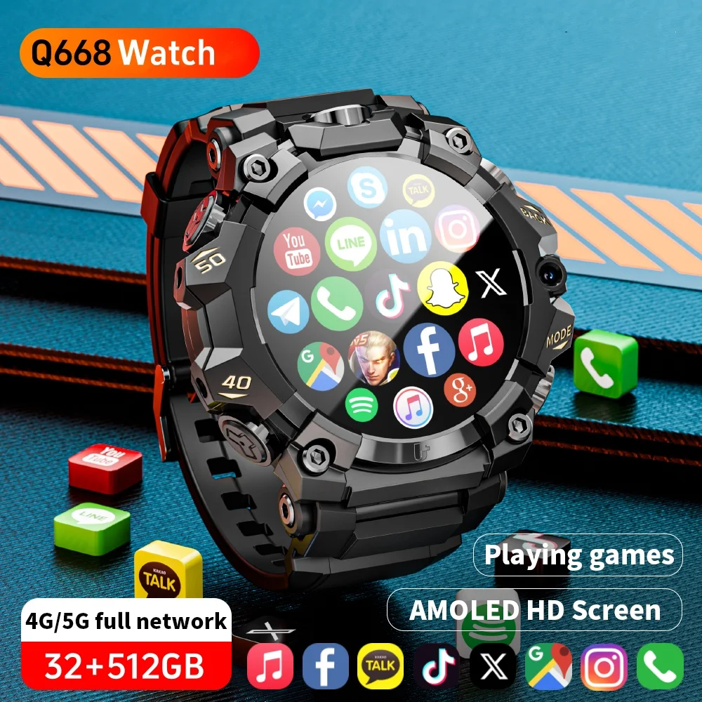 Q668 Smartwatch 5G Full Netcom Android 10.0 Smart Watch With 2150Mah Battery 800W HD Dual Camera Amoled GPS WIFI NFC Video Call