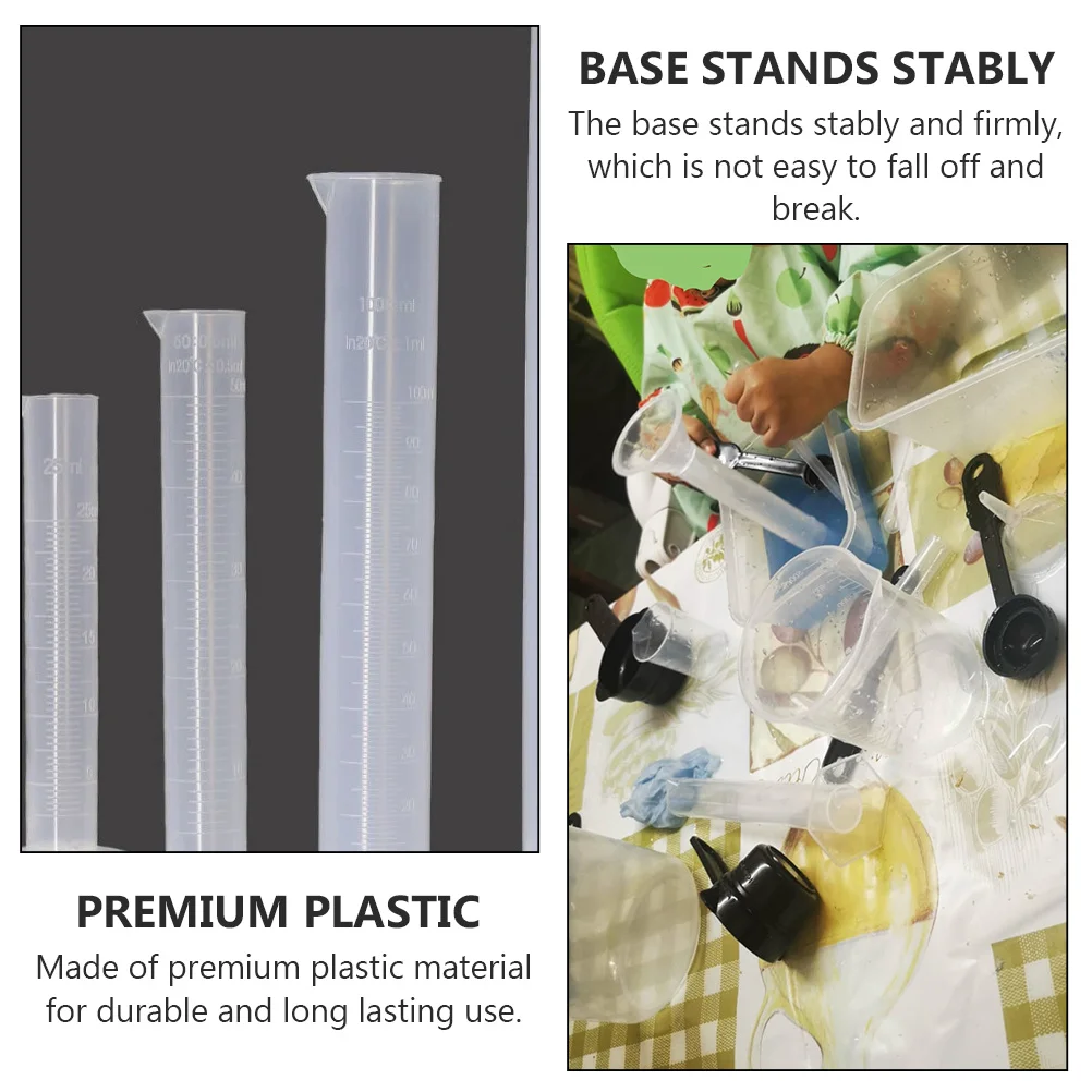 1Set Graduated Measuring Cylinders Transparent Plastic Measuring Cup Set Stable Base Accurate Scale for Laboratory Home Kitchen