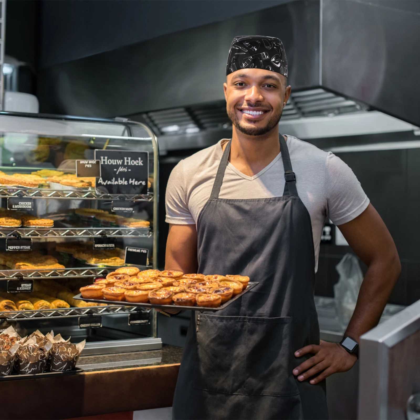 3 Pcs Hats Kitchen Catering Skull Hats Cooking Caps Black Chef Turbano Catering Skull Server Ribbon Adjustable