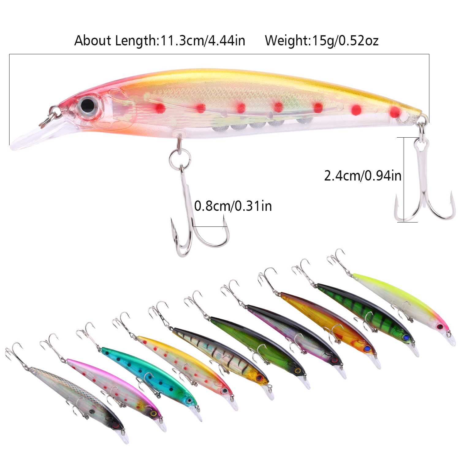 Sougayilang 3D Biomimetic Fishing Lure with Built-in Weight Steel Ball Equipped with Treble Hooks Deep-Diving Laser Minnow Bait