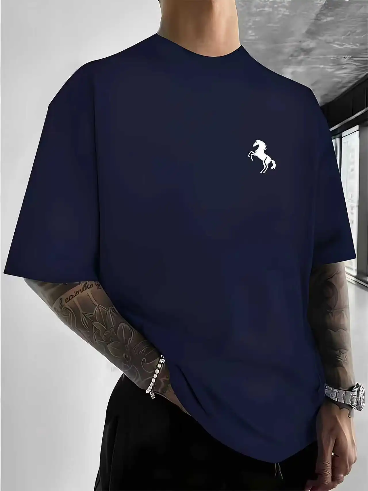 Co branded men's running sports T-shirt, gym fitness and bodybuilding loose printed shirt, summer men's jogging training T-shirt