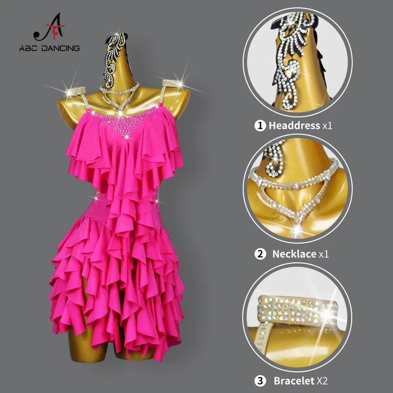 New Latin Dance Dress Competition Costume Women's Sexy Clothing Girls Plus Size Ball Short Skirt Party Wear Line Suit Customized