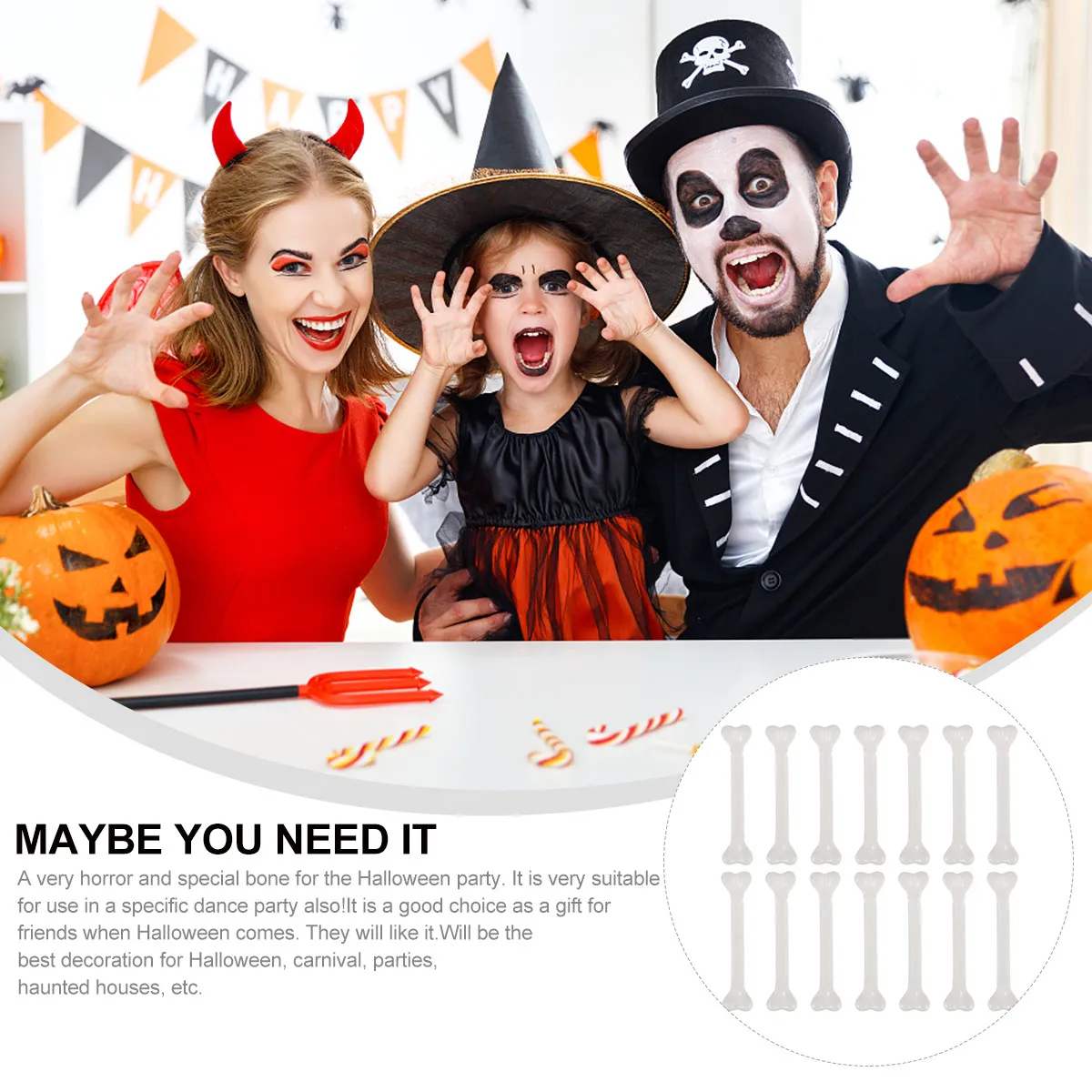 

36Pcs Mini Plastic Bones White Halloween Bone Adornment Decoration Props for Haunted House Party Carnival Halloween Supplies