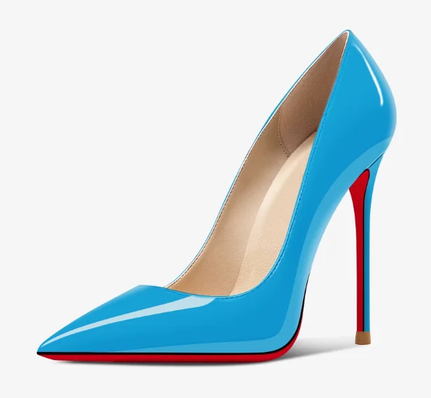 

12cm pointed lake blue high heels for women, new slim heels, sexy temperament, nude color, professional plus size single shoes