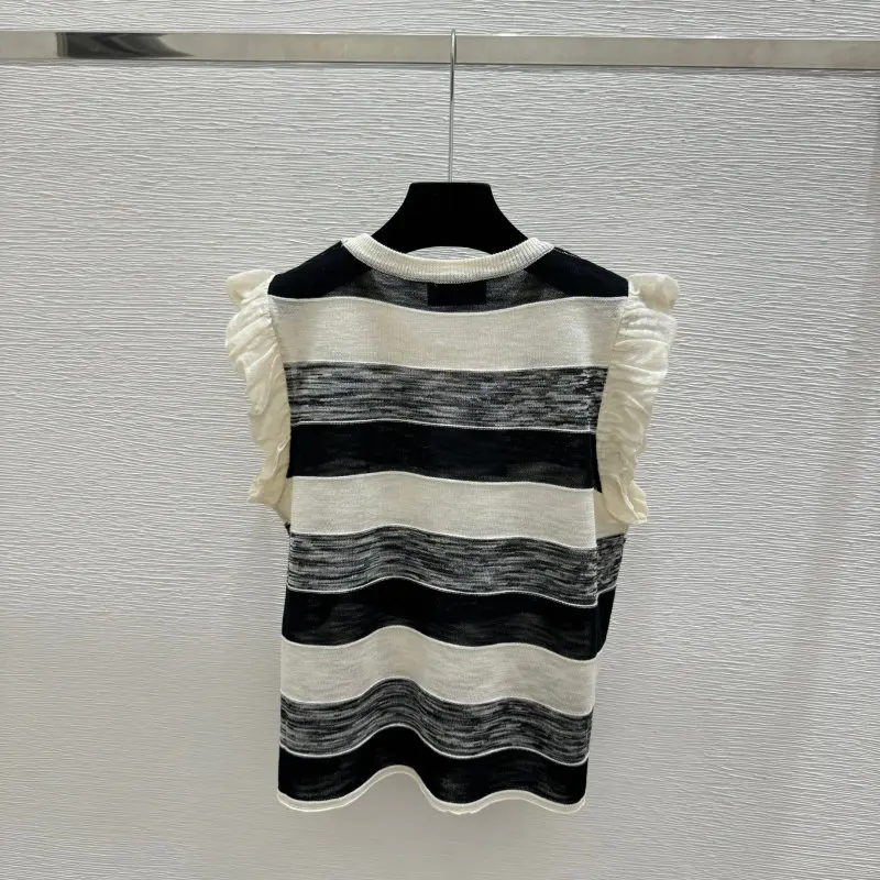 Color Block Striped Round Neck Knit Vest
