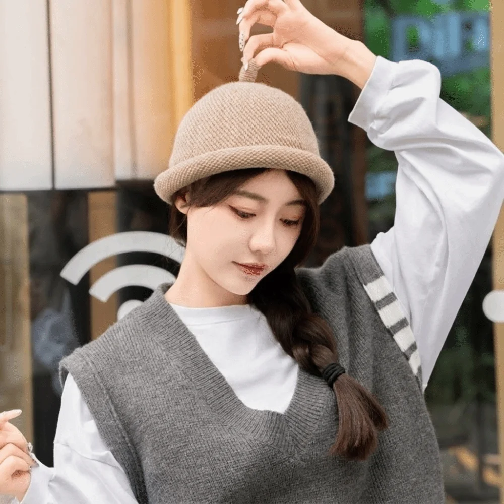 Fashion Solid Color Melon Skin Hat Rolled Edge Keep Warm Beret Cap Multifunction Hip Hop Pacifier Cap Women