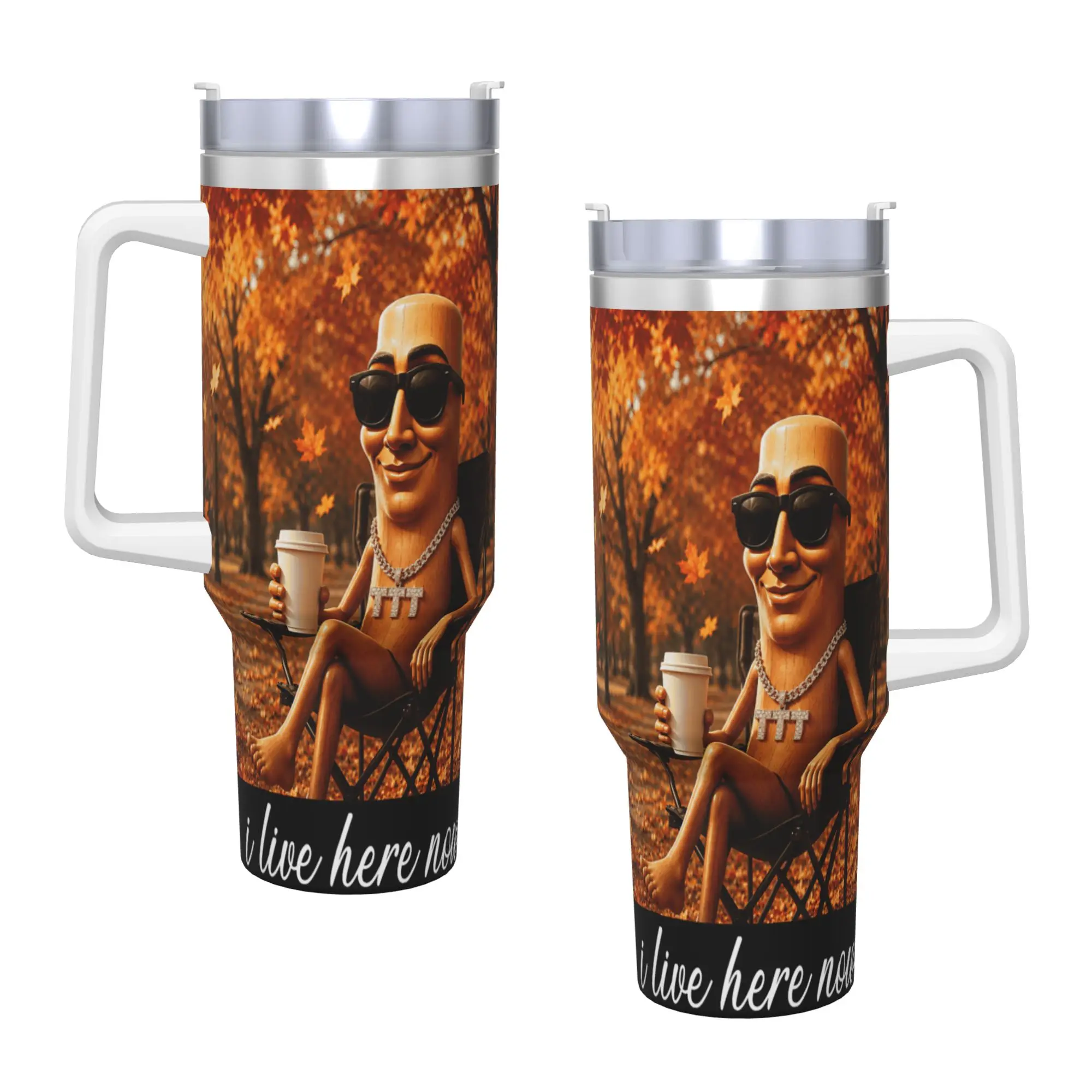 Stainless Steel Tumbler Autumn Park Coffee Time Funny Tung Sahur Brainrot Fall Meme Mugs Cup Travel Cold Drink Water Bottle Cups