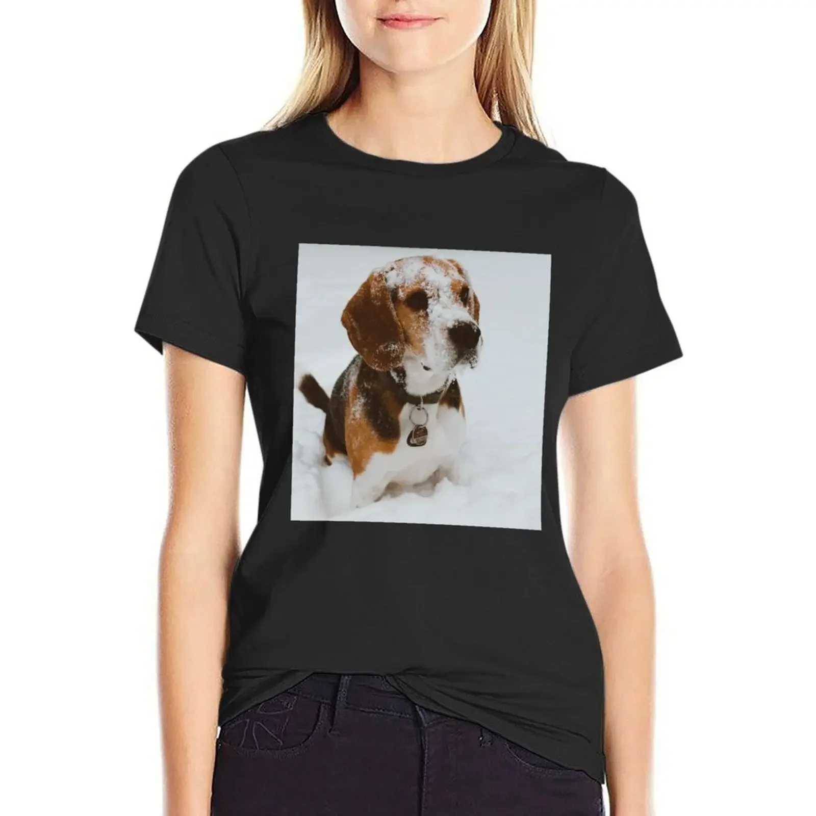 beagle with ice T-Shirt oversized graphics cute clothes t-shirts for Women cotton