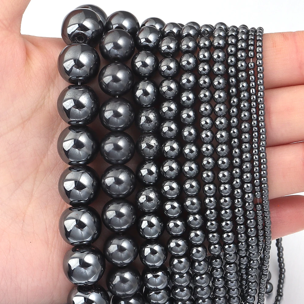 1 Strang schwarze Hämatit-Natursteinperlen, 2/3/4/6/8/10 mm, lose runde Perlen für DIY-Schmuckherstellung, Armband, Ohrringe, Zubehör – Detail 2