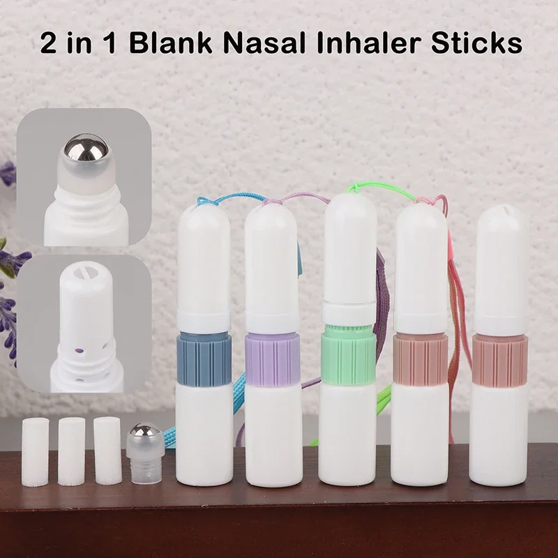 

2 In 1 Blank Nasal Inhaler Sticks Essential Oil Bottle Aroma Diffuser Empty Nasal Aromatherapy Inhalers Tubes With Lanyard./