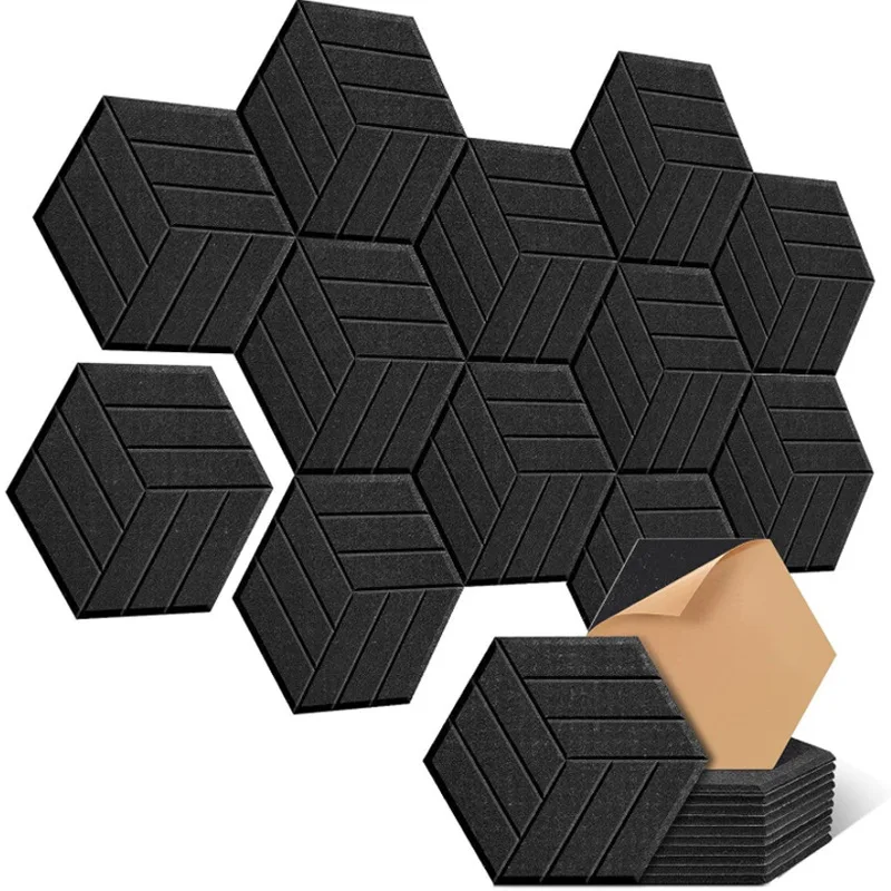 

12 Pack HexagonalSelf-adhesive Acoustic Panels Sound Proof Foam Panels Y-Lined Design to Absorb Noise Eliminate Echoes Black