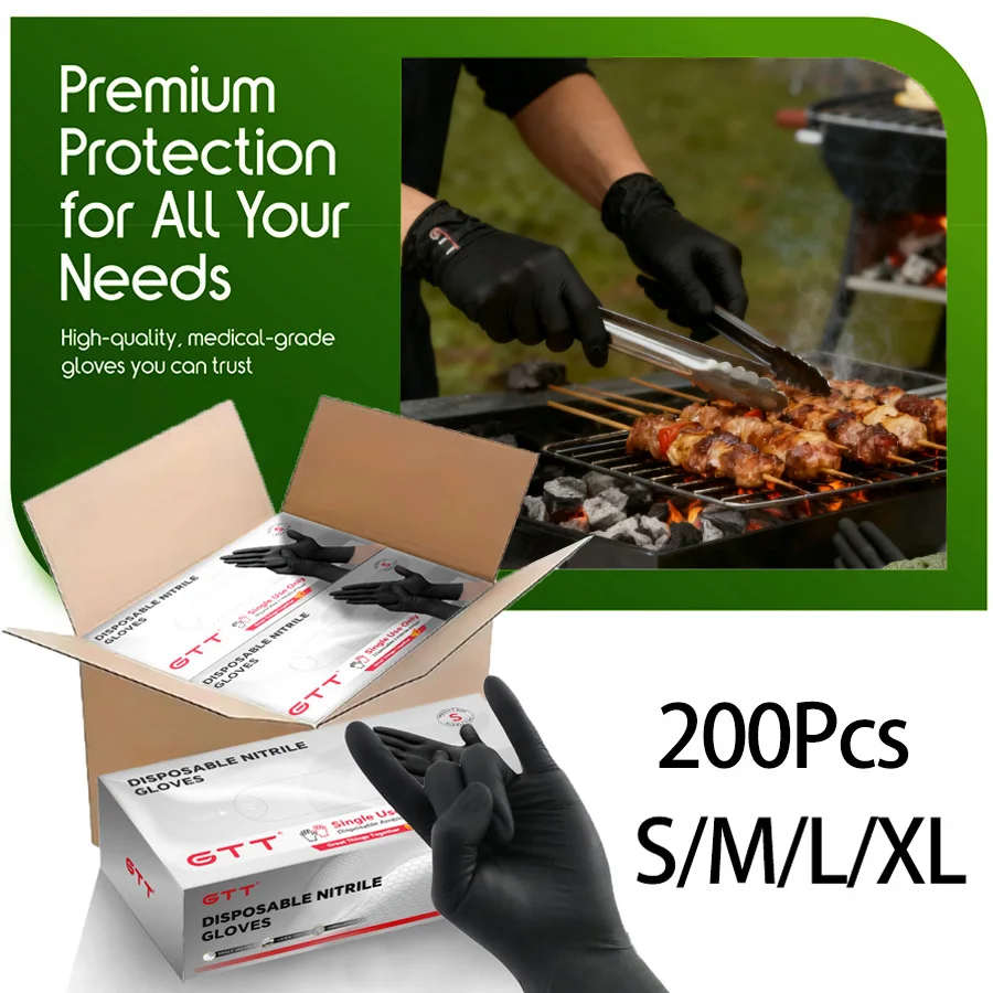 

200pcs Nitrile Examine Gloves Disposable Heavy Duty Water Oil Proofing Suitable For Latex Free Suitable Lab Tattoo Home Kitchen