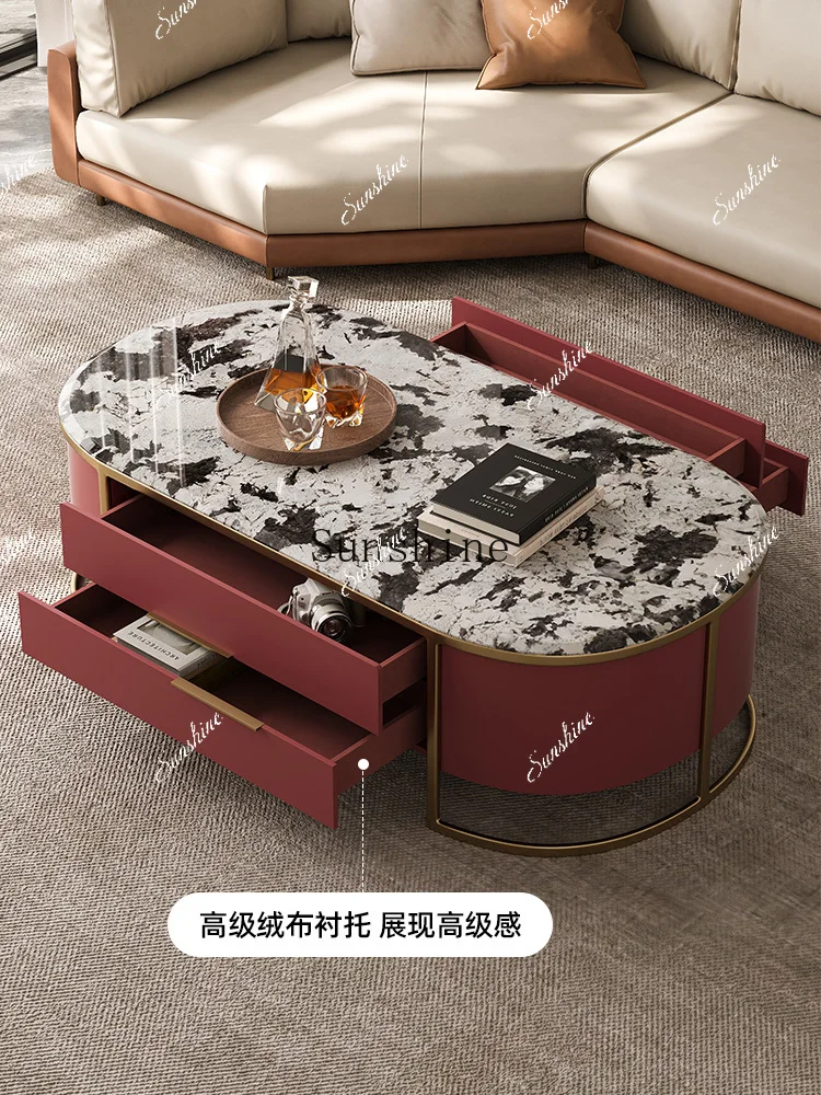 

Nami style light luxury natural marble home living room modern simple oval paint coffee table FT