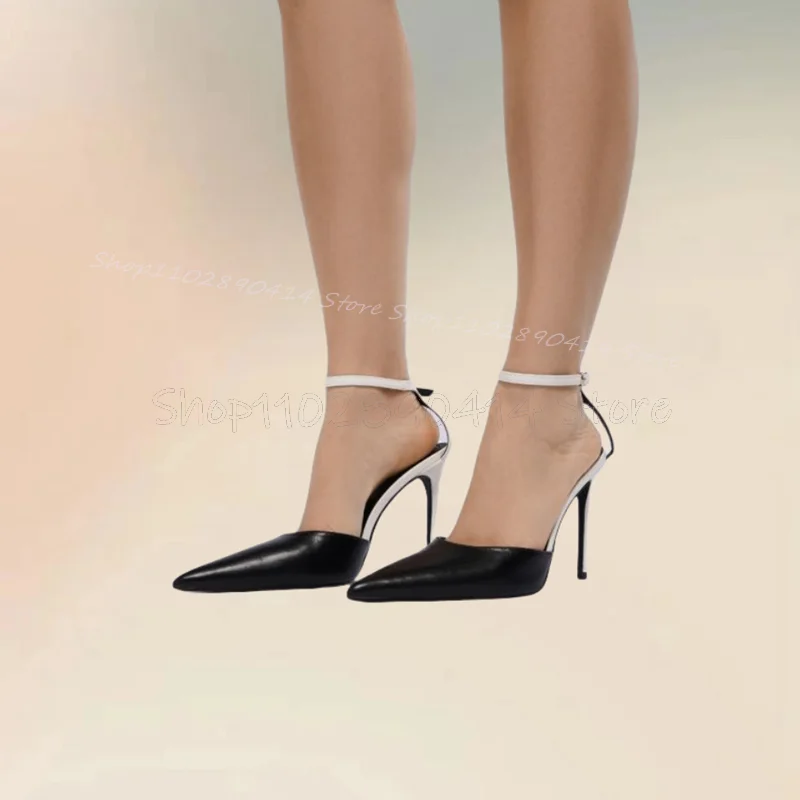 

Mixed Color Pointed Toe Hollow Cut Heel Pumps Ankle Buckle Strap Women Shoes Thin High Heels Fashion 2024 Zapatos Para Mujere