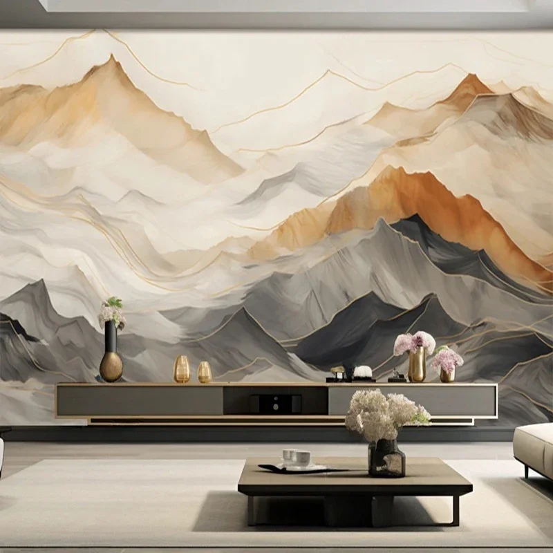 New Chinese Style Art Decor Wallpaper Custom Any Size Photo Mural Abstract Lines Mountain Pattern Background Papel De Pared 3D