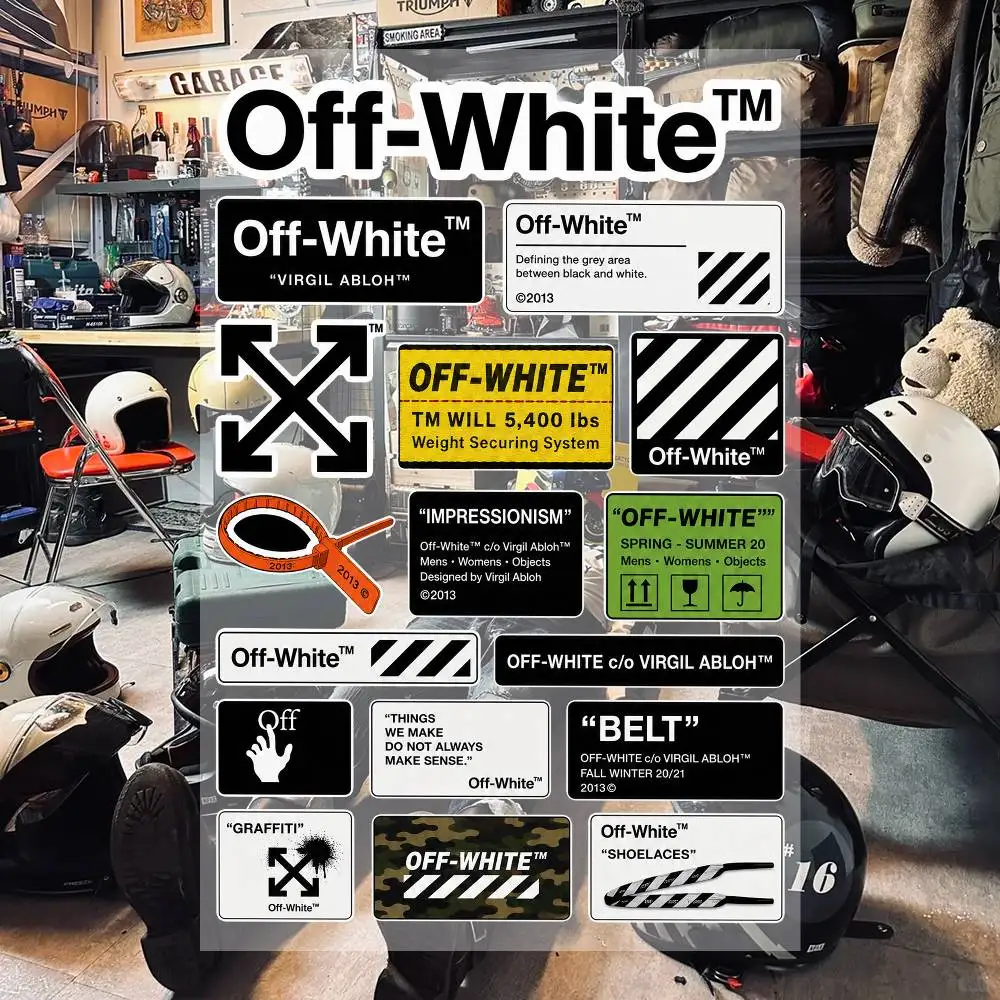 O-ff-W-hite Aesthetic Graffiti Waterproof PVC Stickers for Car Motorcycle Skateboard Helmet Notebook