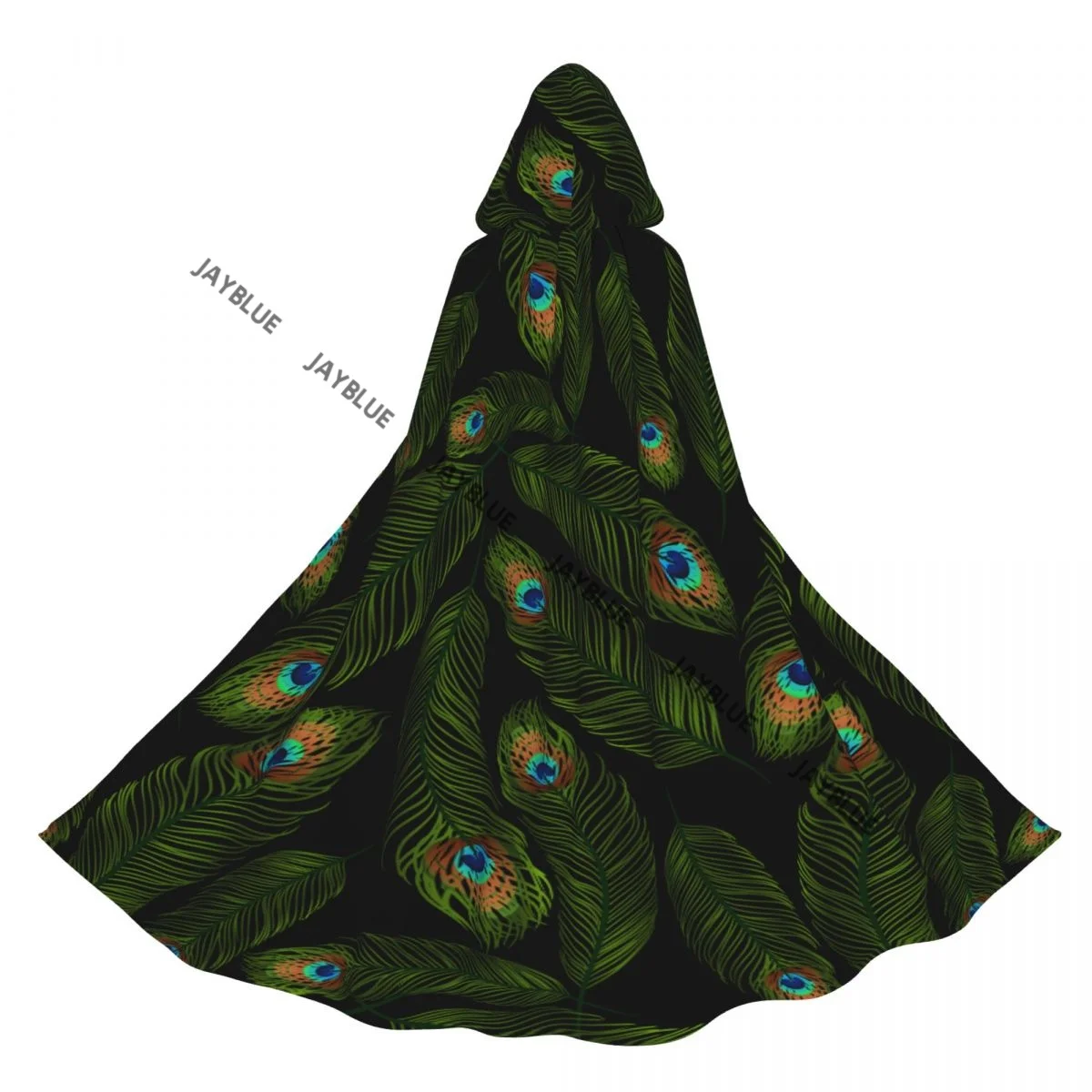 Peacock Feather Pattern Hooded Cloak Polyester Unisex Witch Cape Costume Accessory