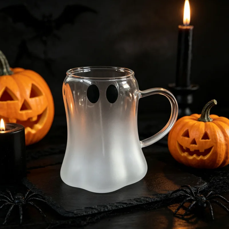 Fun Ghost Shape Mug High Borosilicate Handle Home Office Halloween Drinking Glass