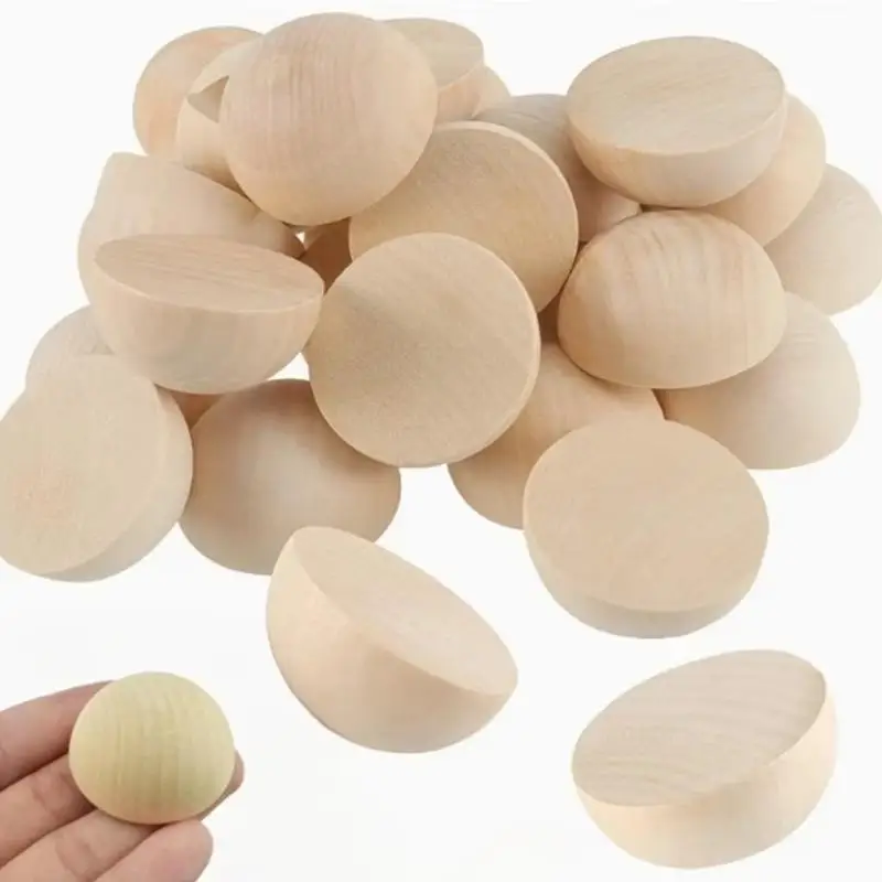 Natural Half Wooden Beads Split Unfinished Wood Balls 5/10/20/30/50Pcs for DIY Craft Jewelry Making Supplies