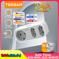 TESSAN Multi Wall Socket Extender with 2 USB Ports 2 Euro Sockets 1 Schuko Outlet Wall Double Plug Adapter for Home Office Room