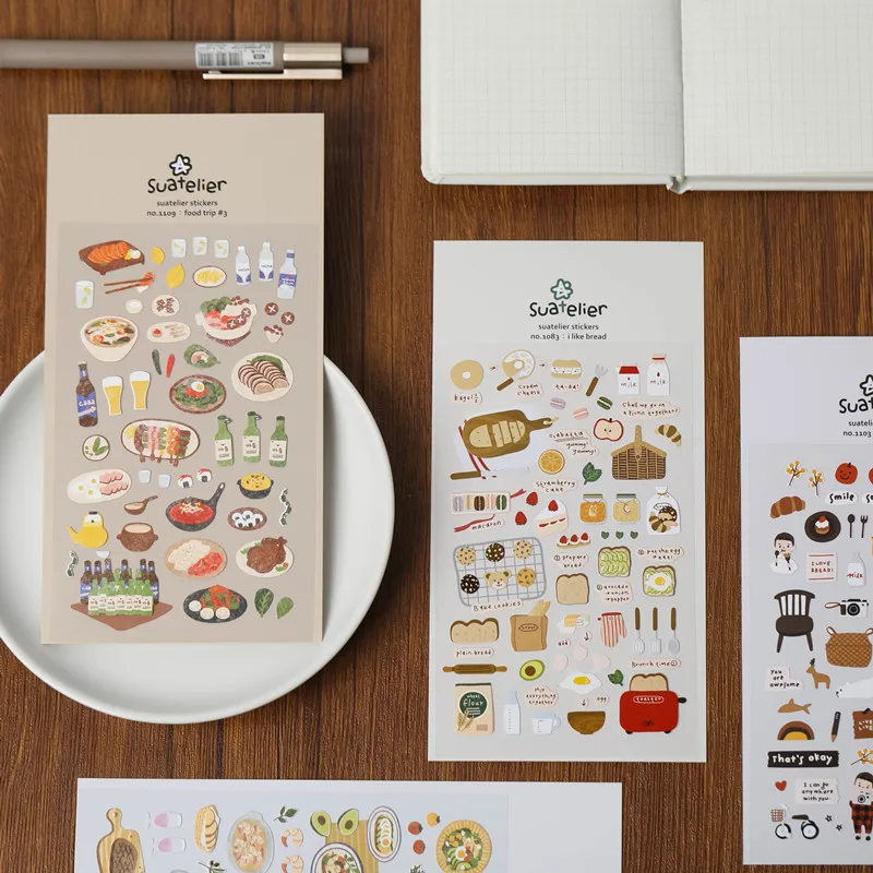 Korea Suatelier Food Trip Sticker Journal Deco Scrapbooking Bread Coffee Dessert Cutting Stickers for Creative Crafting