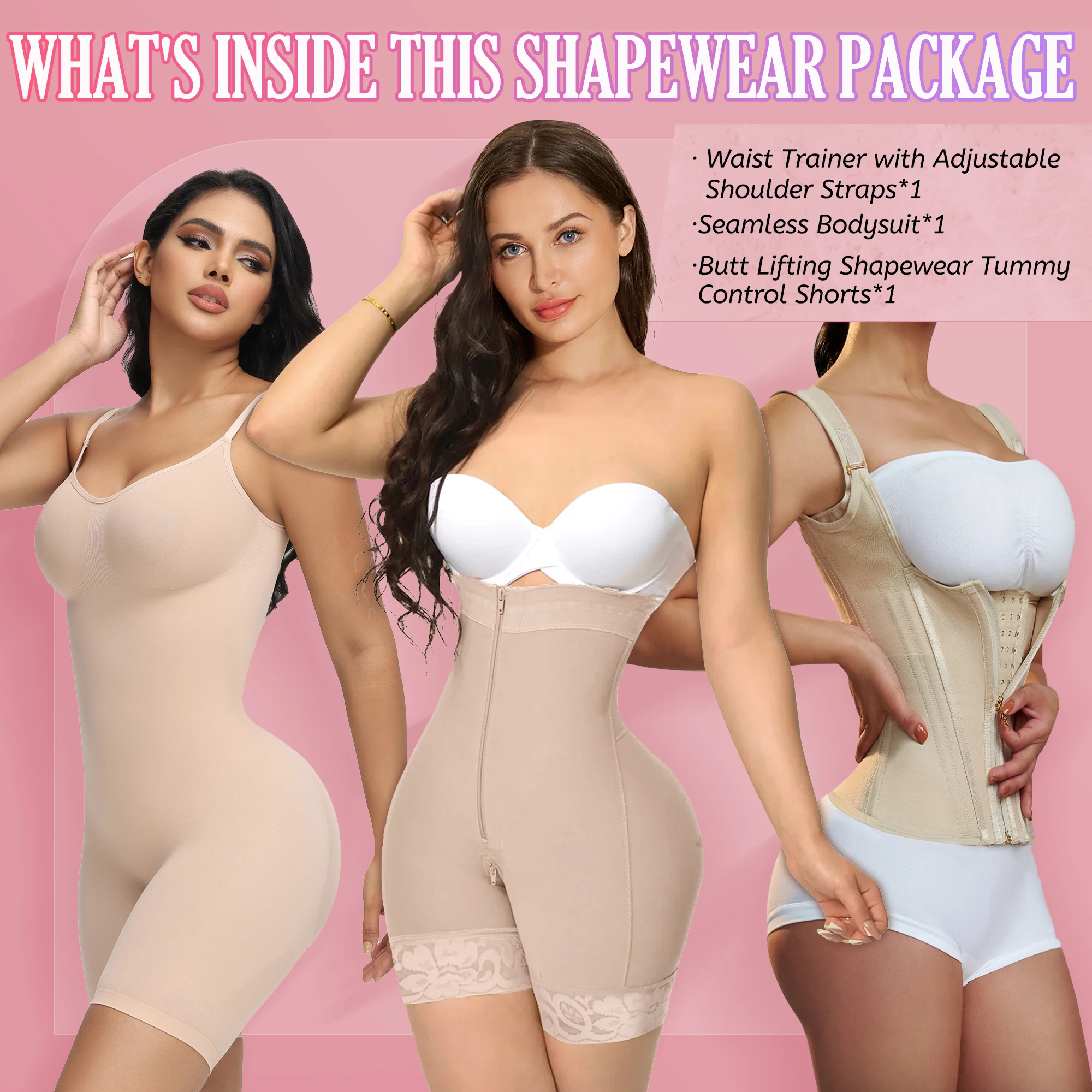 【Shapewear package】Fajas Colombianas High Compression Waist Trainer Slimming Butt-Lifting Losing Weight BBL Post Op Surgery