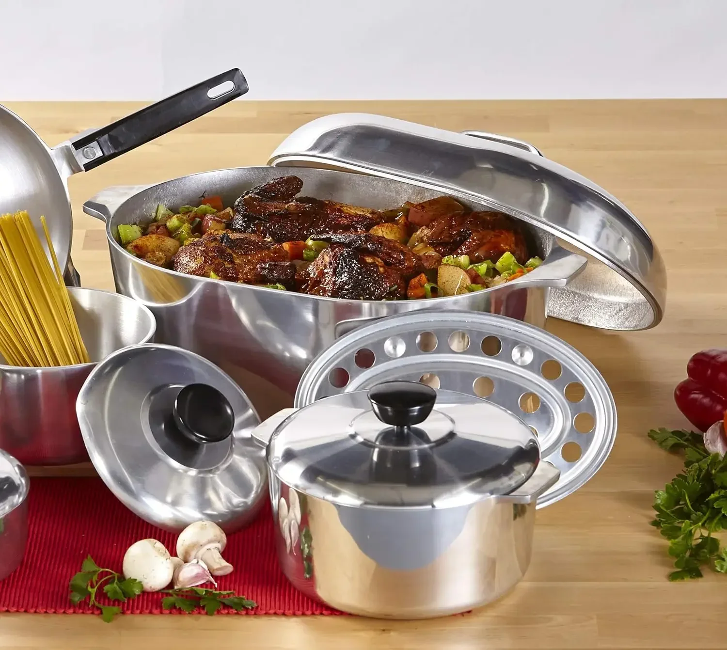 home.IMUSA USA Heavy Duty 13-Piece Cast Aluminum Cajun Cookware Set, Silver