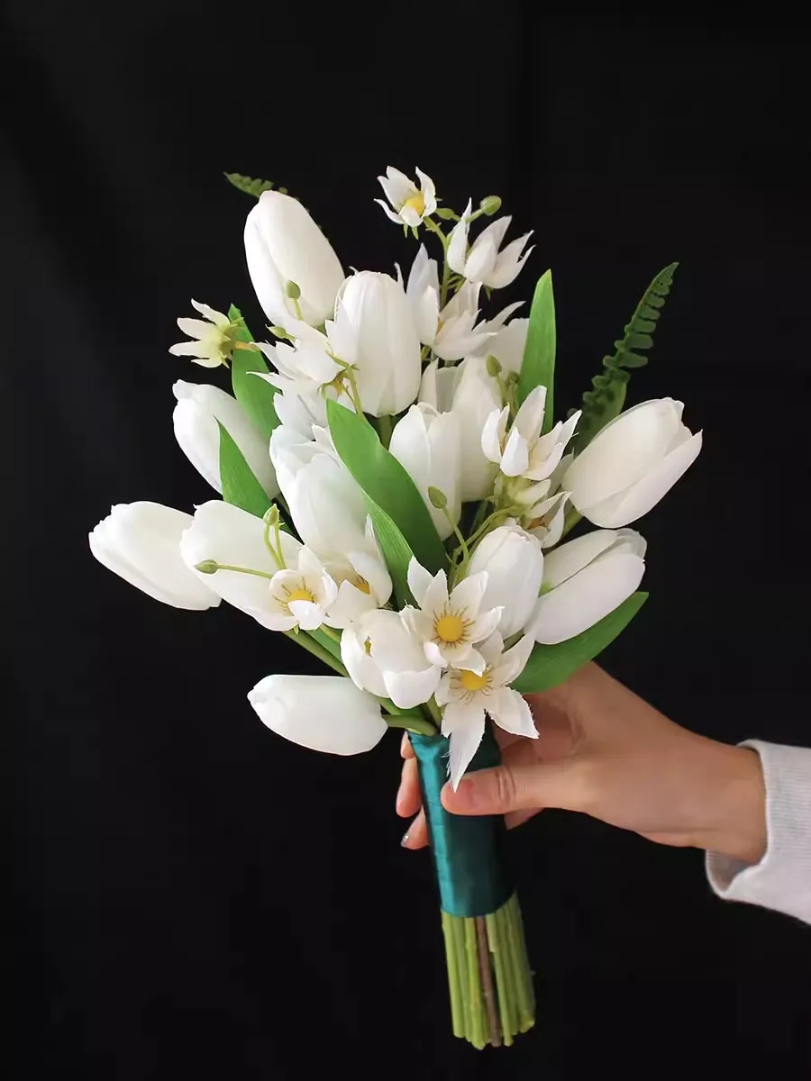 JaneVini Blumenstrauß White Tulip Wedding Bouquets Bridal Flowers Artificial Real Touch Bride Flower Bouquet Mariage Accessories