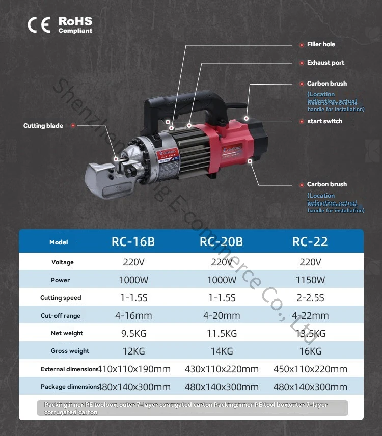 Portable Steel Bar Cutting Machine 1700w Electric Rebar Cutter Brushless  Hydraulic Steel Bar Cutting Machine