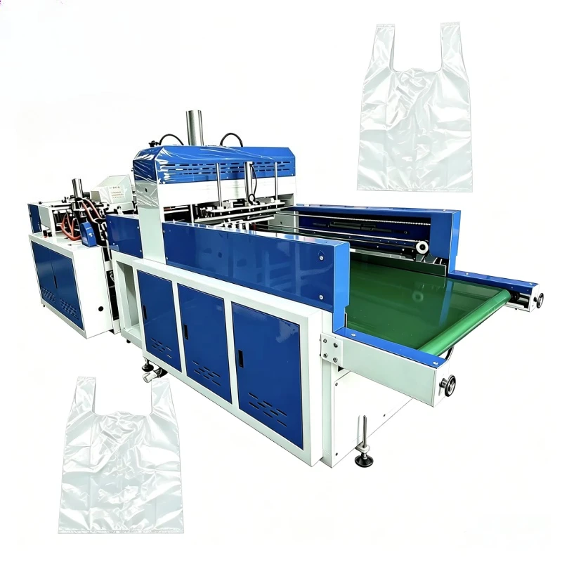 Industrial High Speed Automatic Plastic T Shirt Bag Making Machine Speed 600 Pcs/min 2/4 Lines Side Seal Production Line