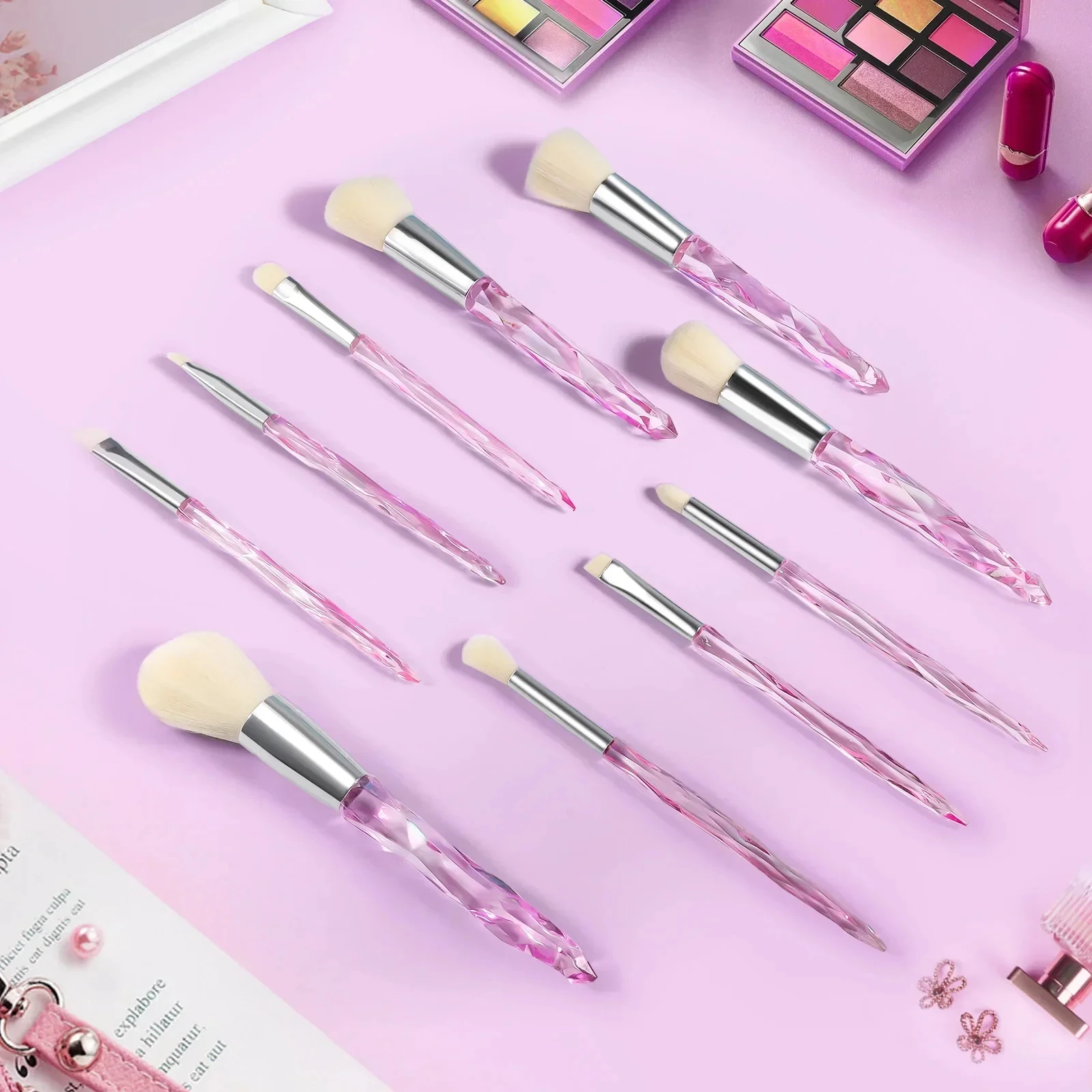 Make-up-Pinsel-Set, 10 Stück, Kristall, transparenter Griff, Kabuki-Puder, Foundation-Pinsel, Concealer, Lidschatten, Eyeliner, Augenbrauenpinsel