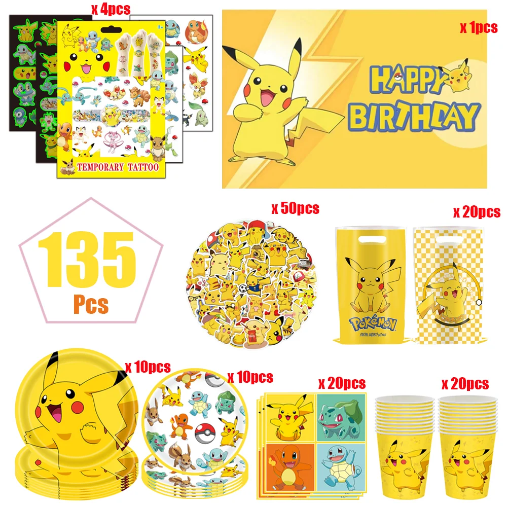ชุดตกแต่งวันเกิดธีมโปเกมอนสุดฮิต ชุดจานชามกระดาษลายปิกาจู ผ้าปูโต๊ะ จาน แก้ว ผ้าเช็ดปาก แบนเนอร์ ของชำร่วยงานเลี้ยงฉลองวันเกิด/งานเลี้ยงเด็ก
