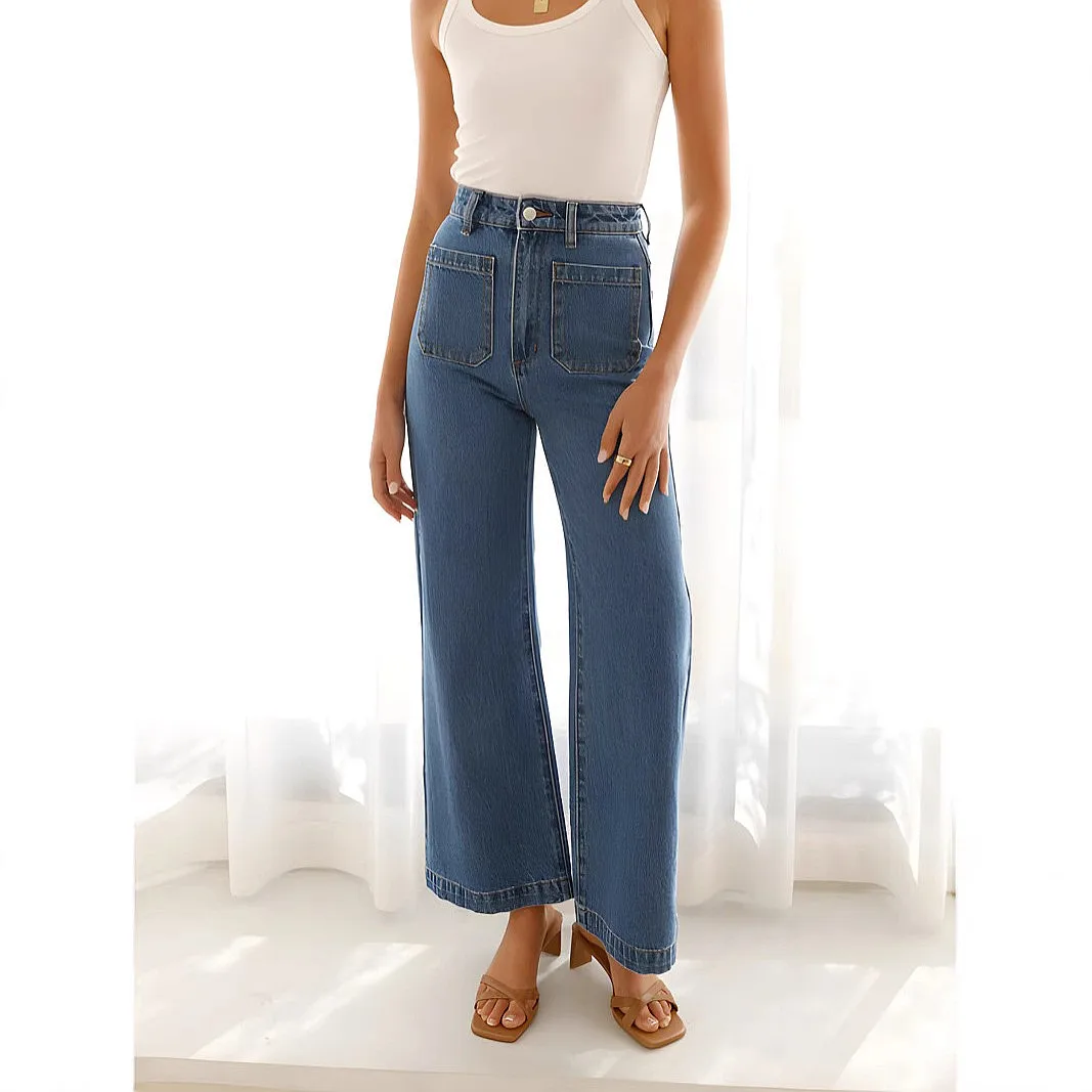 

Women's Spring Summer Loose Straight Jeans Retro Casual Denim Pants Jeans
