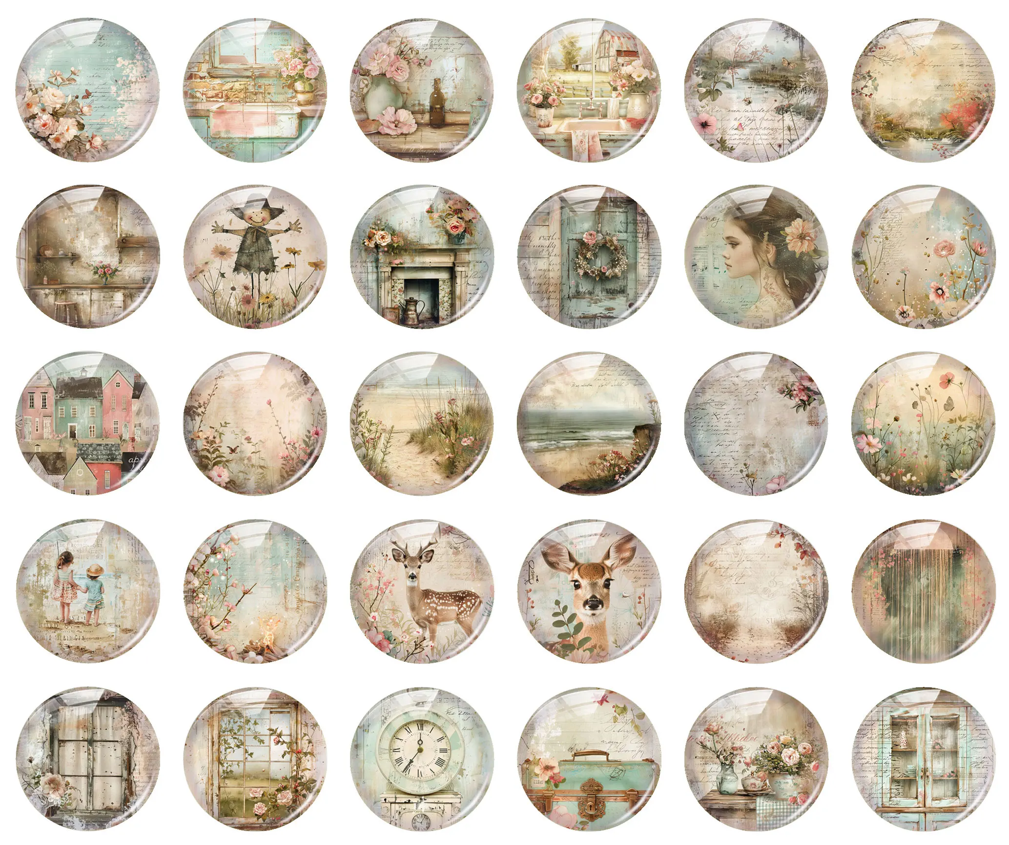 Handmade Countryside Flower Photo Glass Cabochon Flatback Demo Flat Back Cameo For Diy Jewelry Making Supplies Accessories
