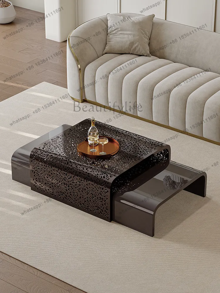 LD Italian Light Luxury Retractable Coffee Table High-end Small Apartment Metal Hollow Side Table Combination