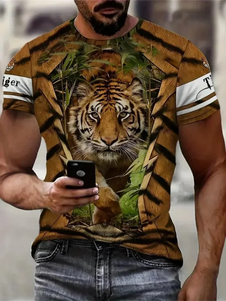 3D-gedrucktes Tier-Tiger-Totem-T-Shirt für Herren, Sommer-Kurzarmshirt, lässiges T-Shirt, Kleidung, Herren-Tiger-Print, Oversize-T-Shirts