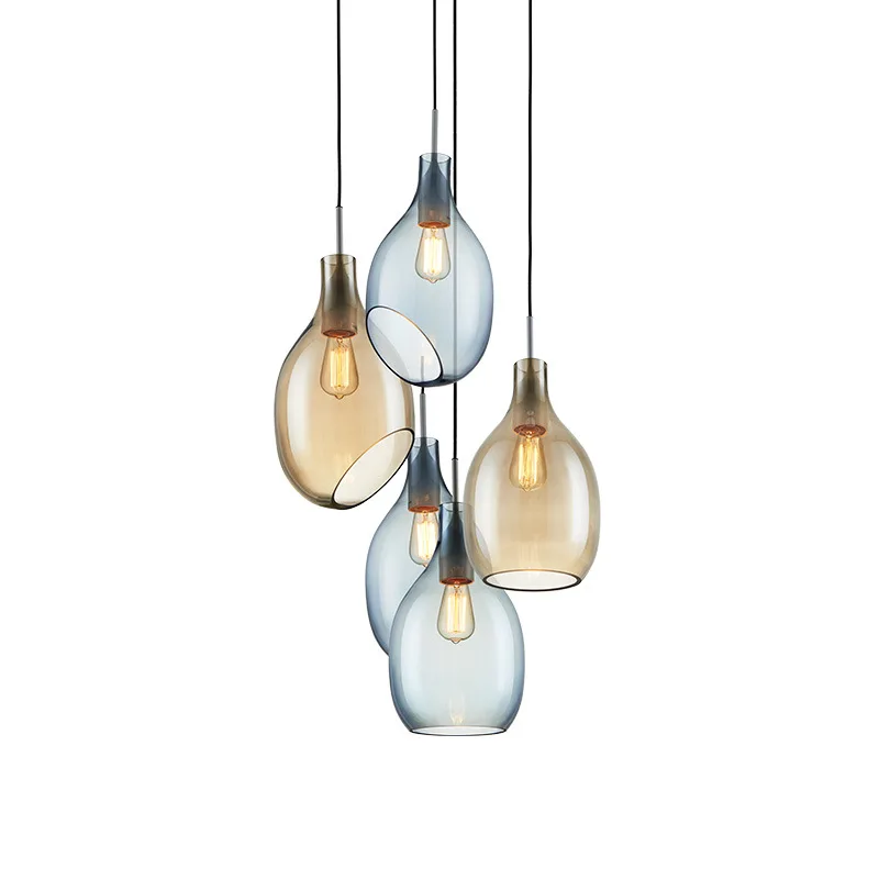 

Nordic Light blue/ Cognac Glass Pendant Lights Modern Hotel Living Room Bedroom Bar Restaurant Cafe Bed room Single Head Lamps