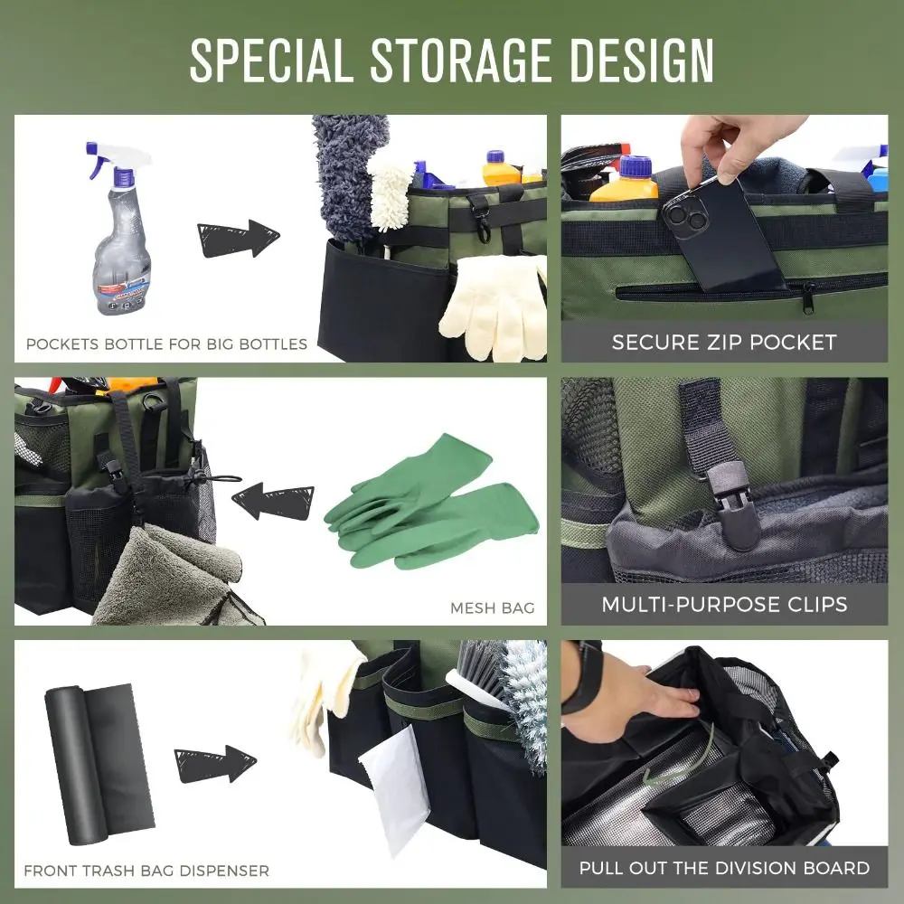 Large Capacity Cleaning Caddy Organizer Wear-Resistant Waterproof Tool Organizer Bag Oxford Cloth 4 Foldable Dividers