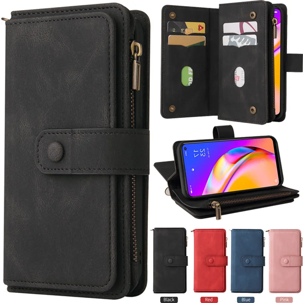 

For OPPO A79 5G Multi 15-Card Zipper Wallet Leather Case For OPPO A78 A58 A60 A38 A18 A95 A94 A96 A76 A36 A74 A54 A17 A15S Cover