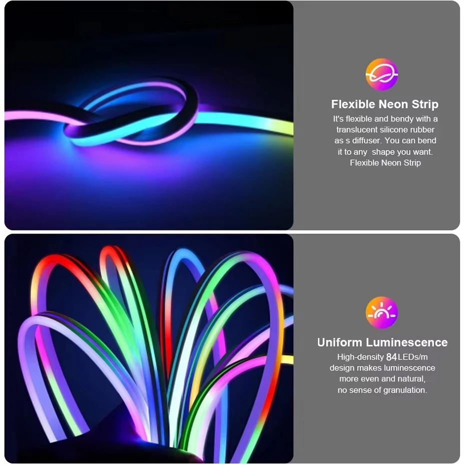Tuya Smart LED Neon Rope Lights RGBIC DC12V WiFi/Bluetooth/Remote Control RGB Chasing Strip Tape Waterproof Outdoor Lighting