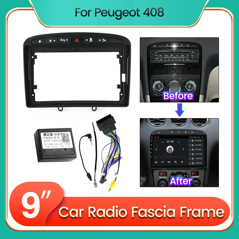Car Radio Stereo Frame 9inch for PEUGEOT 308 408 2008-16 Audio Fitting Adaptor Dash Trim Facia Panel Player Bezel Faceplate Kit