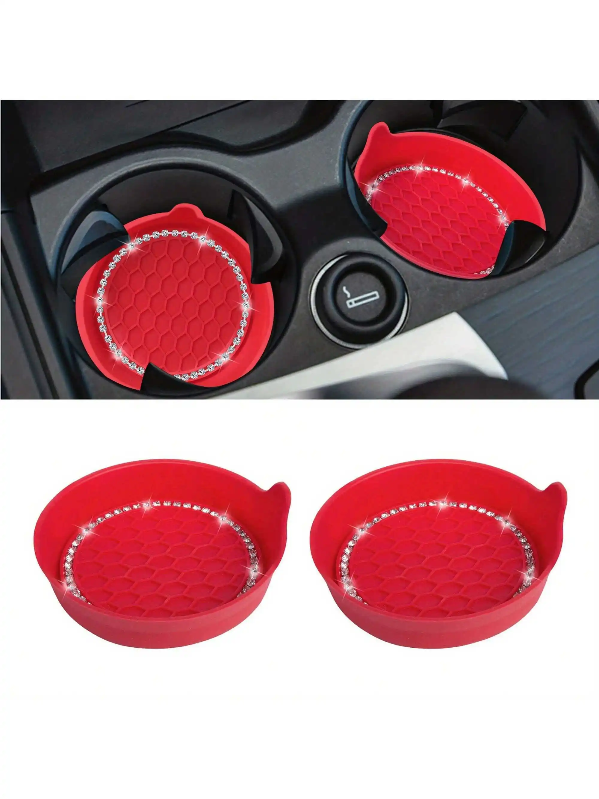 

2pack Bling Car Cup Coaster - Non-Slip Cup Holders With Crystal Rhinestones For Car Interior Accessories