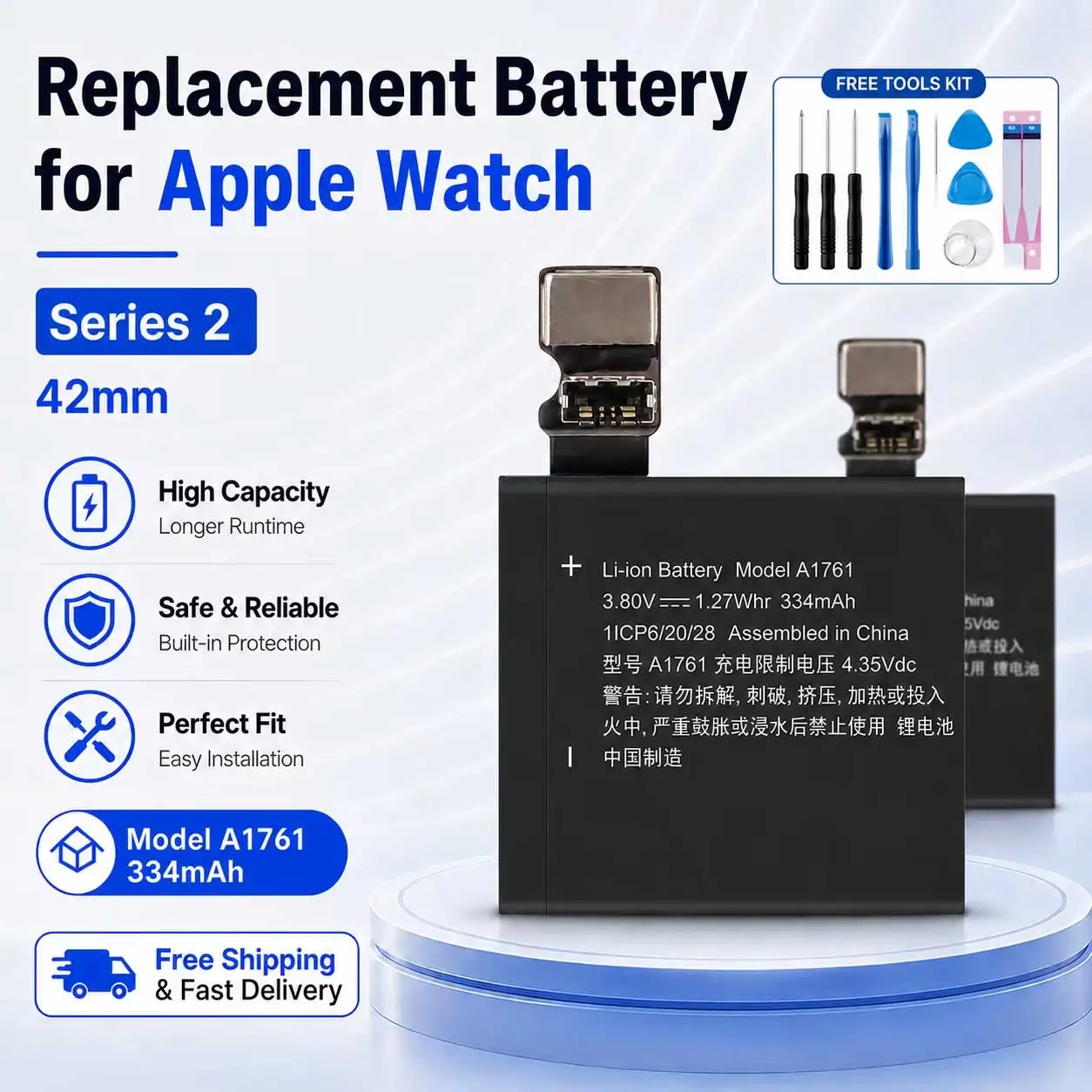 Smart Watch Replacement Battery for Apple Watch Series 1 2 3 4 5 6 7 SE, For iWatch 38/40/41/42/44/45mm LTE Repair Battery