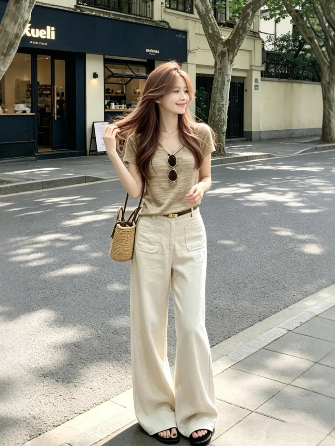 

Summer Women's Knitted Short Sleeve Top And Wide Leg Pants Korean Style Commute High End Feeling Set Fashionable Casual Outfit
