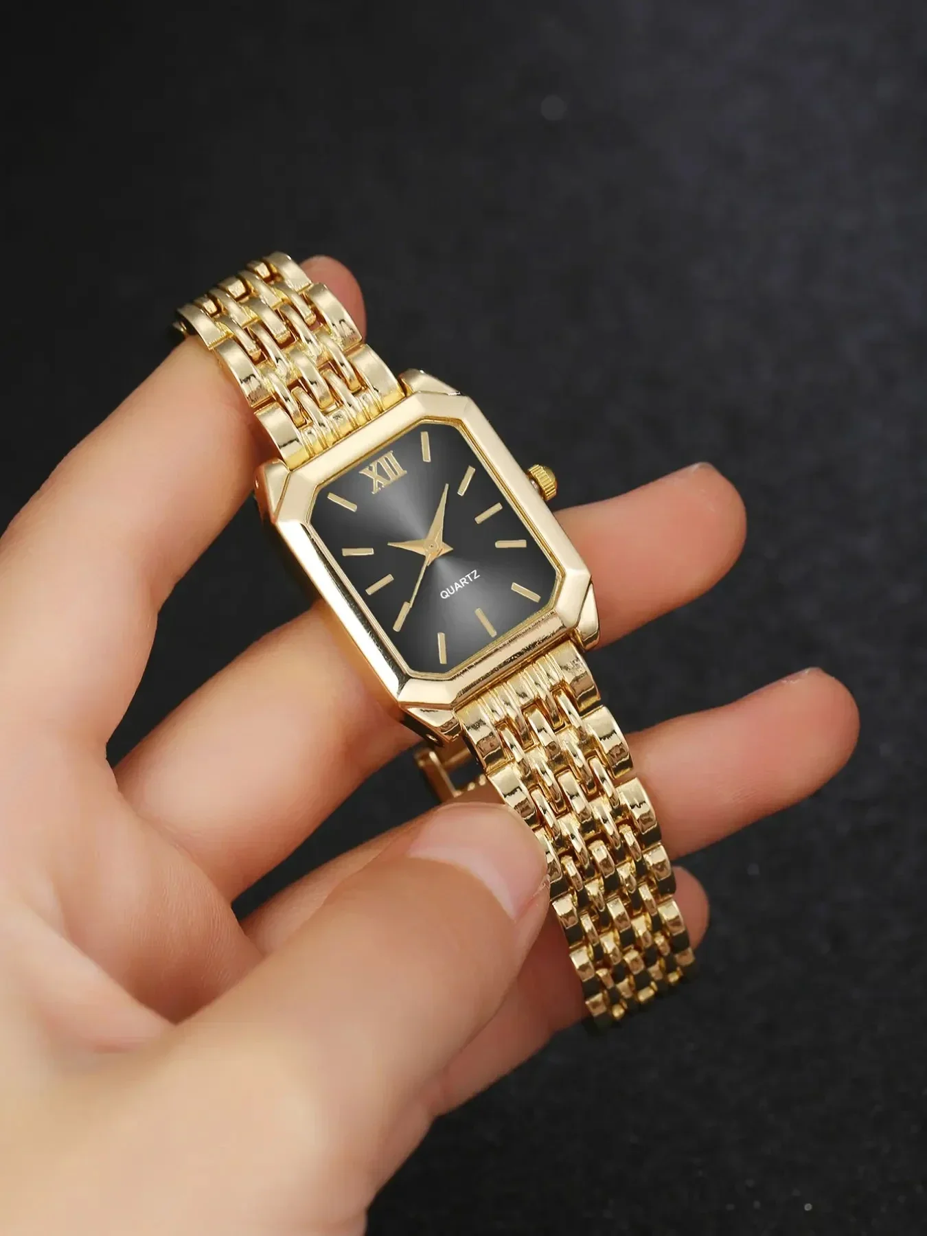 **5-Piece Women's Light-Luxury Square Quartz Watch Set with Steel Bracelet, Minimalist Student Style**