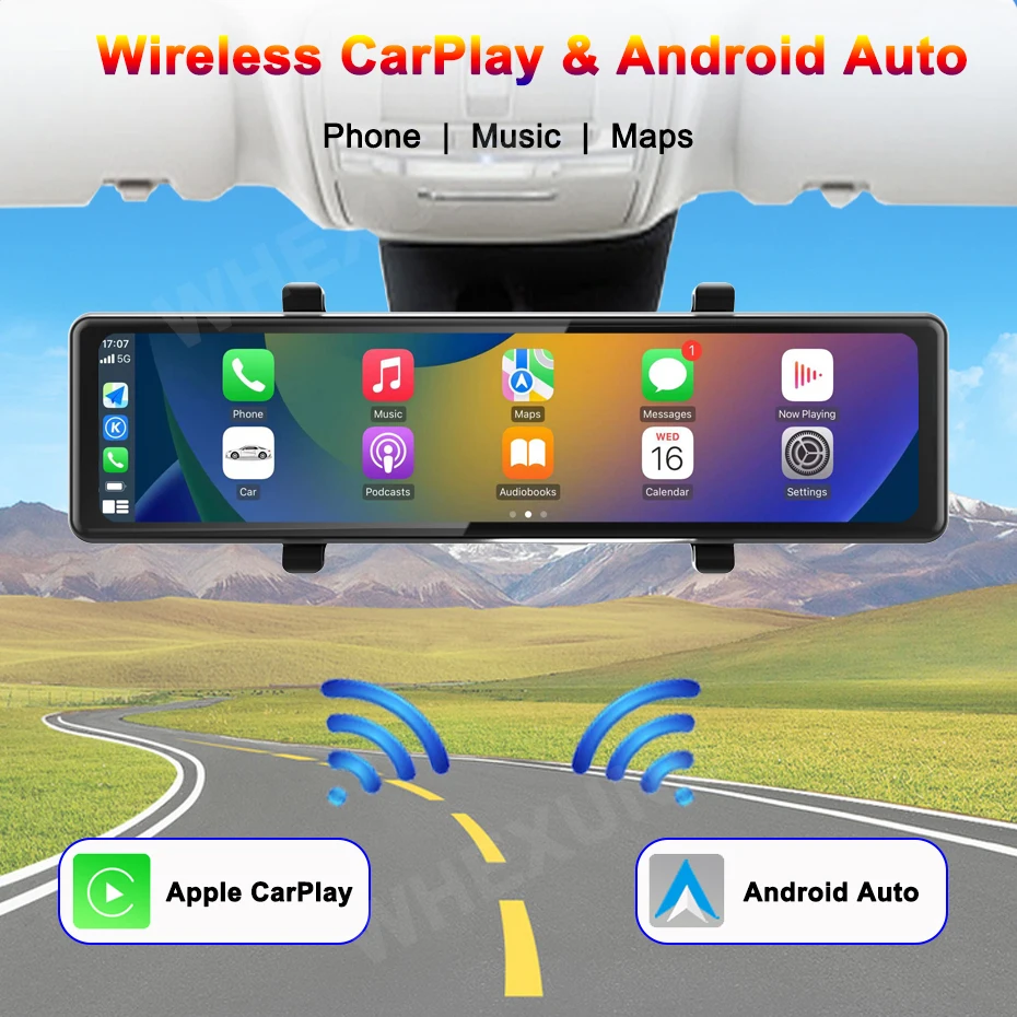 كاميرا داش 4K UHD 11.26 بوصة 3 قنوات GPS مع Apple Carplay اللاسلكية وكاميرا احتياطية للتحكم الصوتي Android رؤية ليلية بالأشعة تحت الحمراء